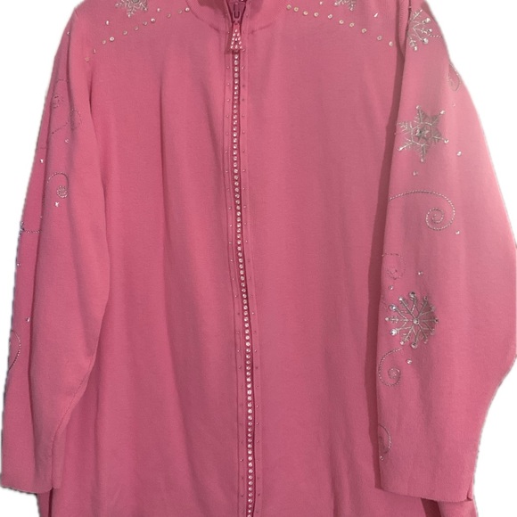 Quacker Factory Sweaters - Quacker Factory Pink Cardigan with Silver Accents 3x Zip Front